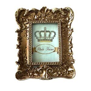 Ornate Gold-Tone Vintage Style Photo Frame With Crown Design 2”x3” Display O